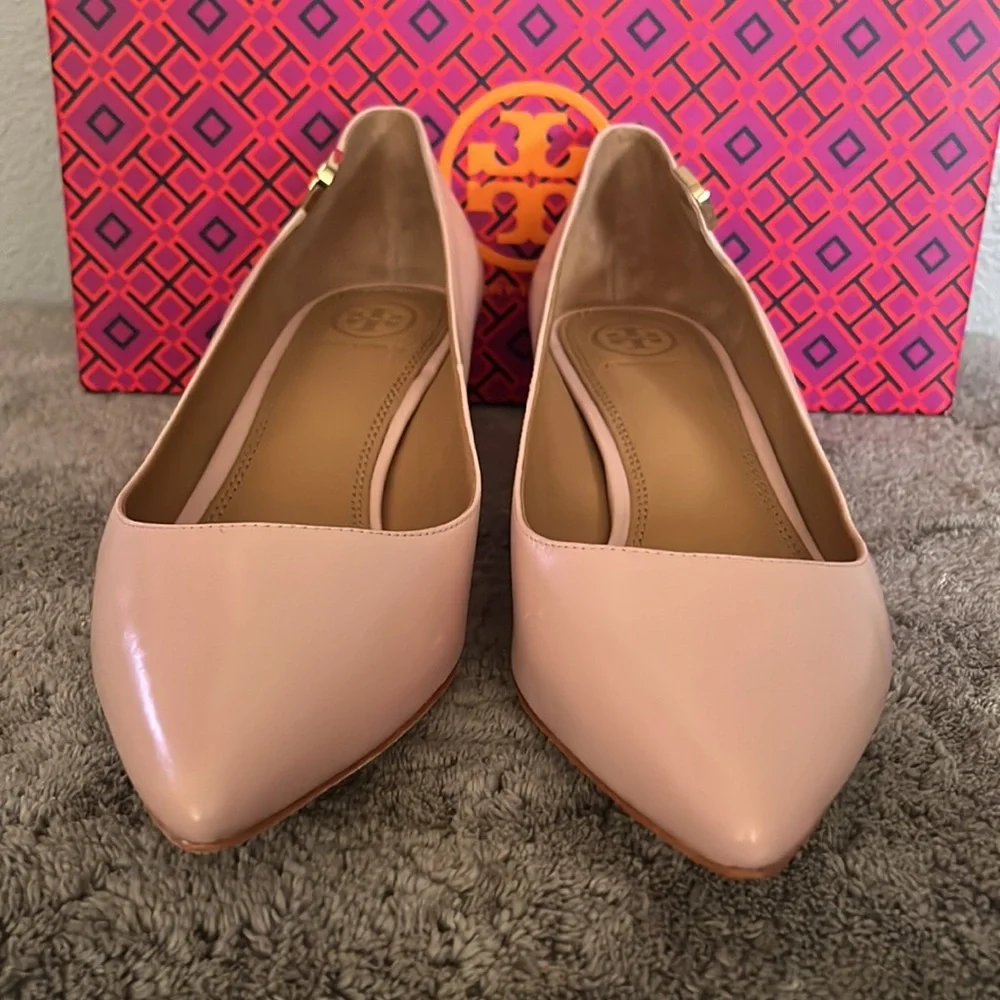 TORY BURCH Sea Shell Pink Pointed-Toe Elizabeth 40mm Baby Calf Pump